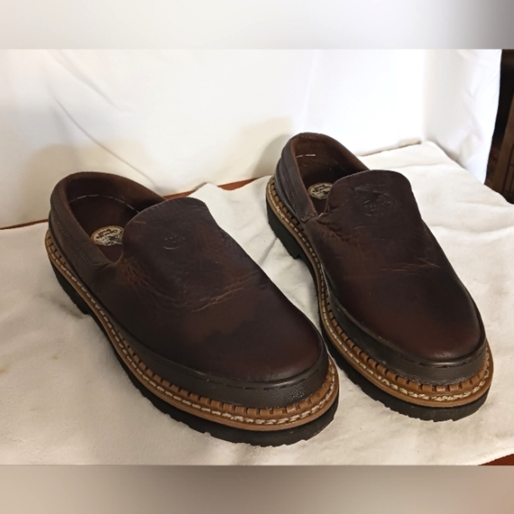 Georgia Boot Giant Brown Leather Slip-on Clogs Women's Size 9